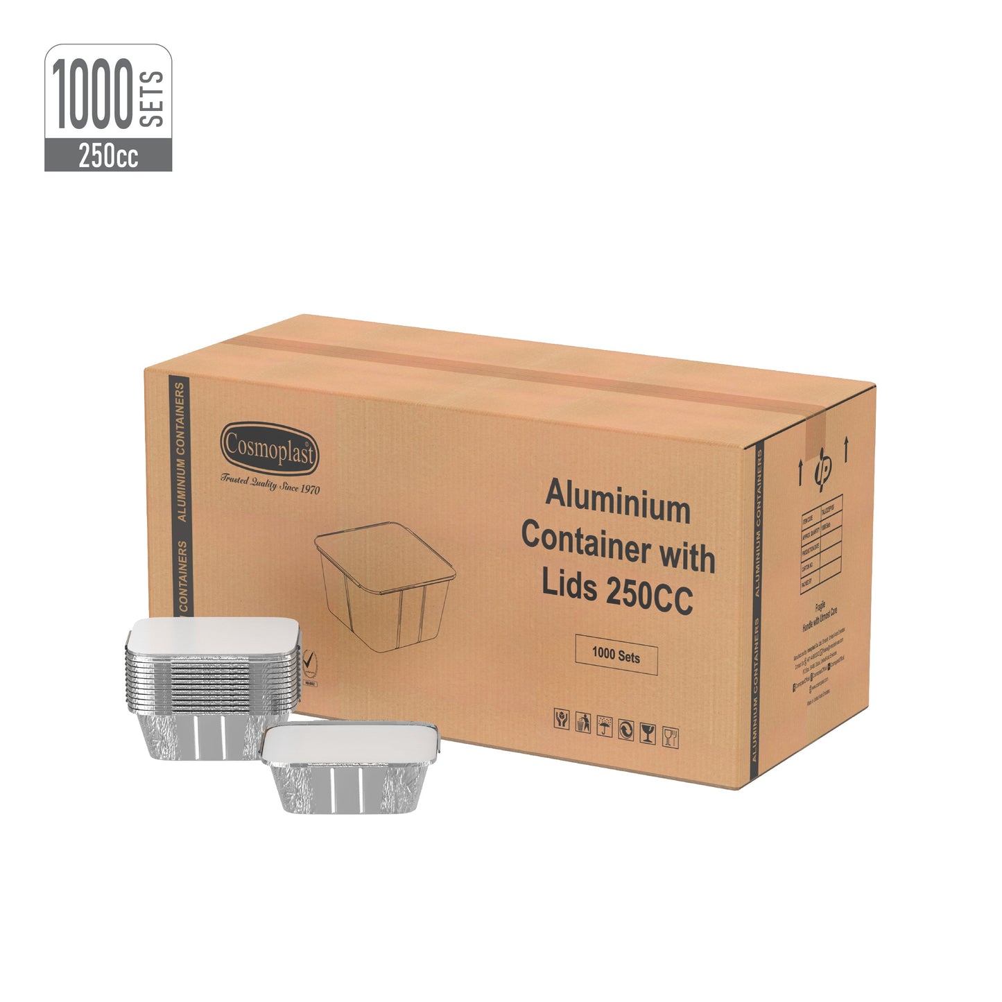 250 cc Carton of 1000 Aluminium Containers with Lids