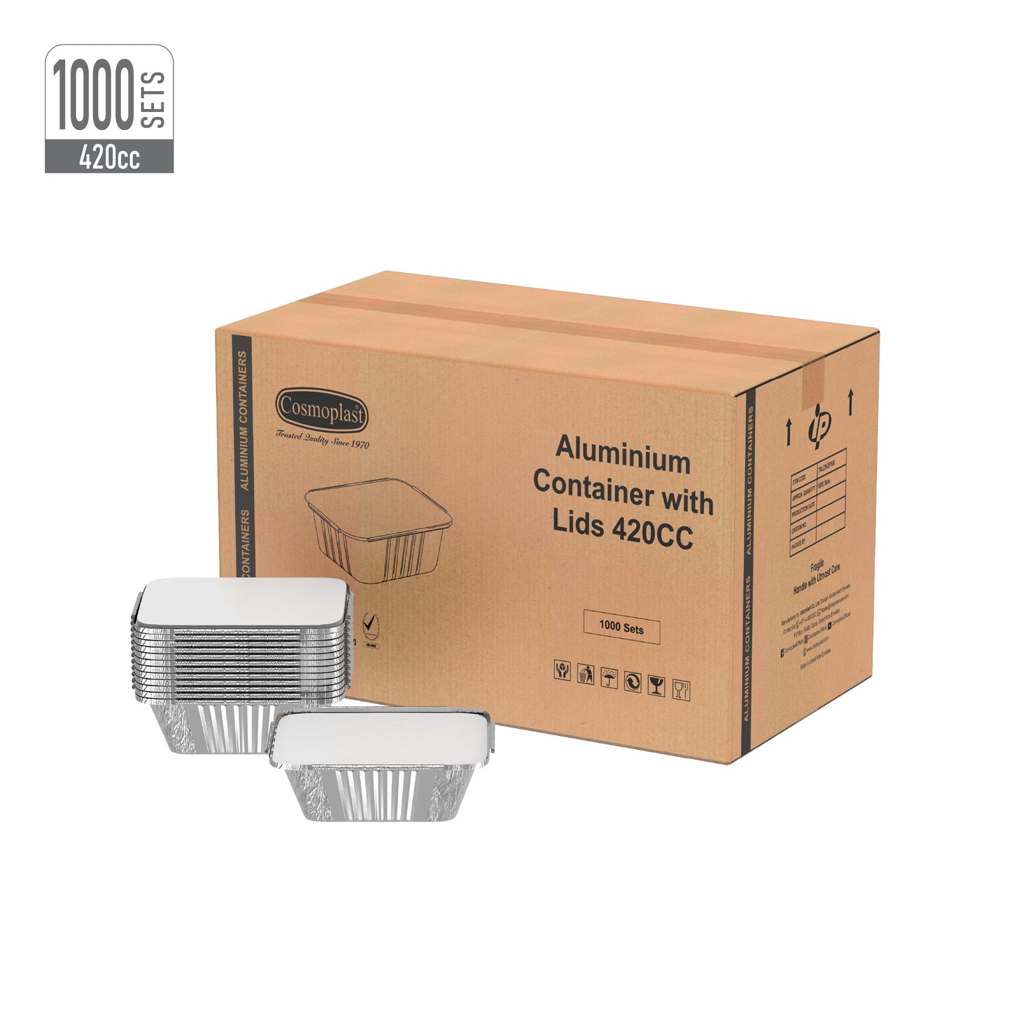 420 cc Carton of 1000 Aluminium Containers with Lids