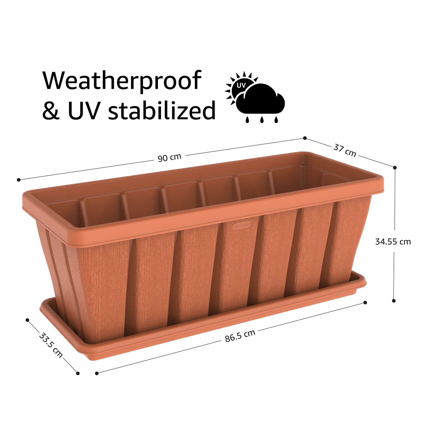 36" Cedargrain Rectangular Planter with Tray