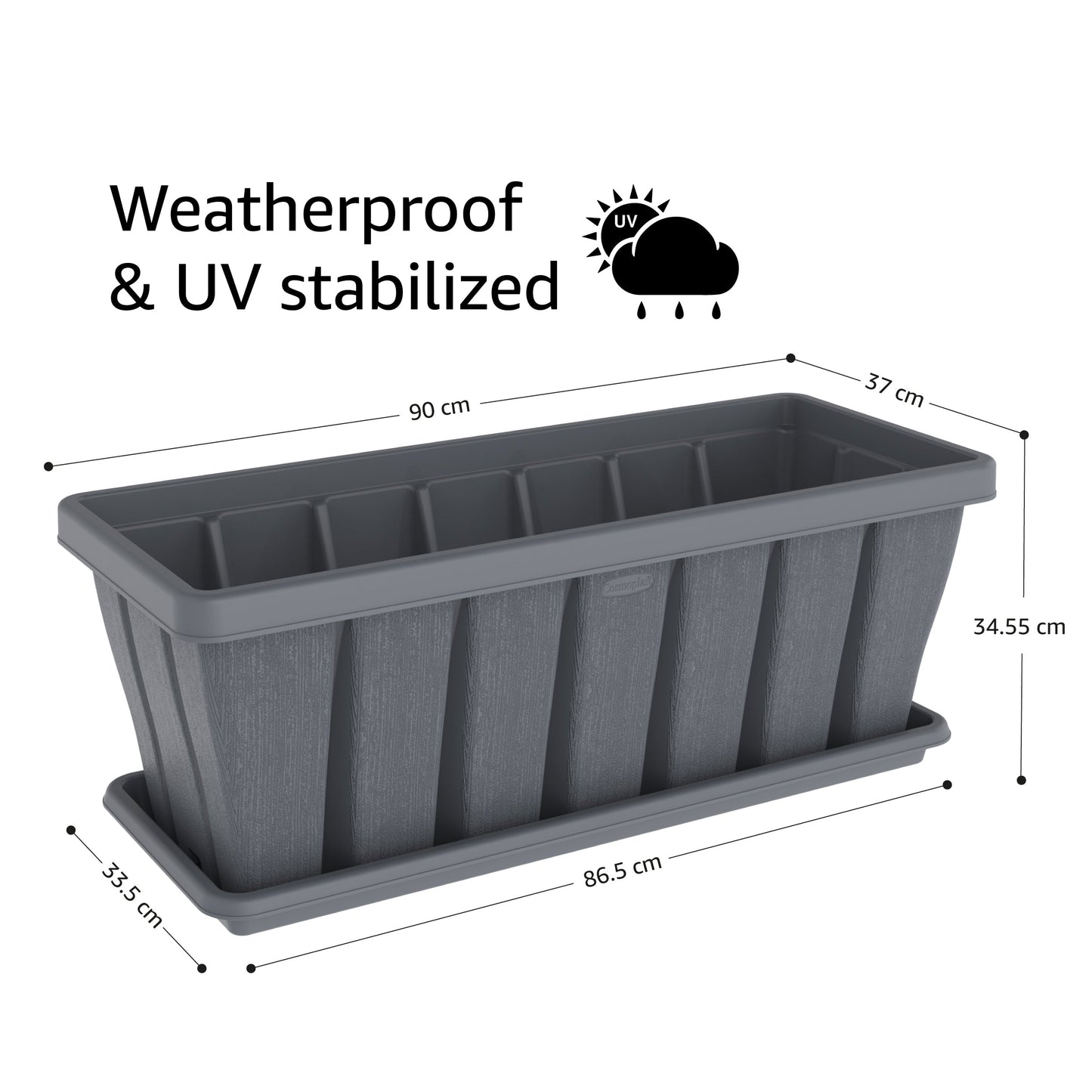 36" Cedargrain Rectangular Planter with Tray