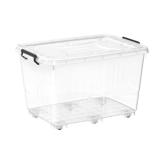 82L Clear Plastic Storage Box with Wheels & Lockable Lid