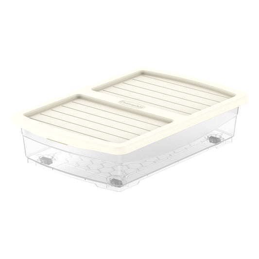 25L Clear Plastic Underbed Storage Box with Wheels & Lockable Lid
