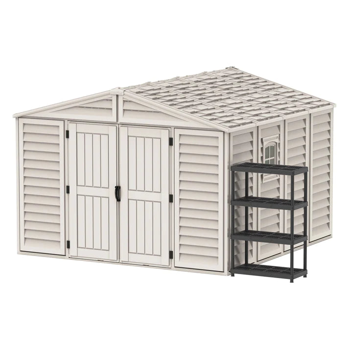 WoodBridge 10.5x10.5ft 324.8 x 326 x 233.2 cm Resin Garden Storage Shed with FREE Shelving Rack 4