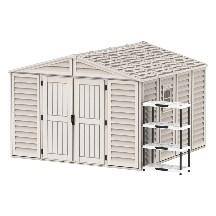 WoodBridge 10.5x10.5ft 324.8 x 326 x 233.2 cm Resin Garden Storage Shed with FREE Shelving Rack 4