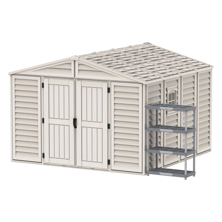 WoodBridge 10.5x10.5ft 324.8 x 326 x 233.2 cm Resin Garden Storage Shed with FREE Shelving Rack 4