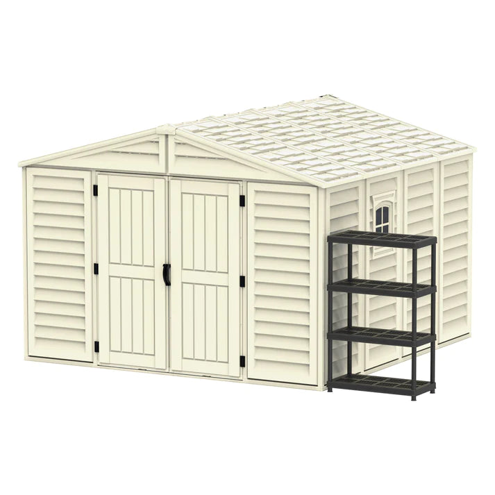 WoodBridge 10.5x10.5ft 324.8 x 326 x 233.2 cm Resin Garden Storage Shed with FREE Shelving Rack 4