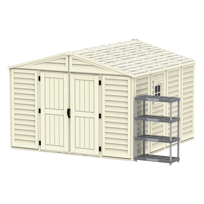 WoodBridge 10.5x10.5ft 324.8 x 326 x 233.2 cm Resin Garden Storage Shed with FREE Shelving Rack 4