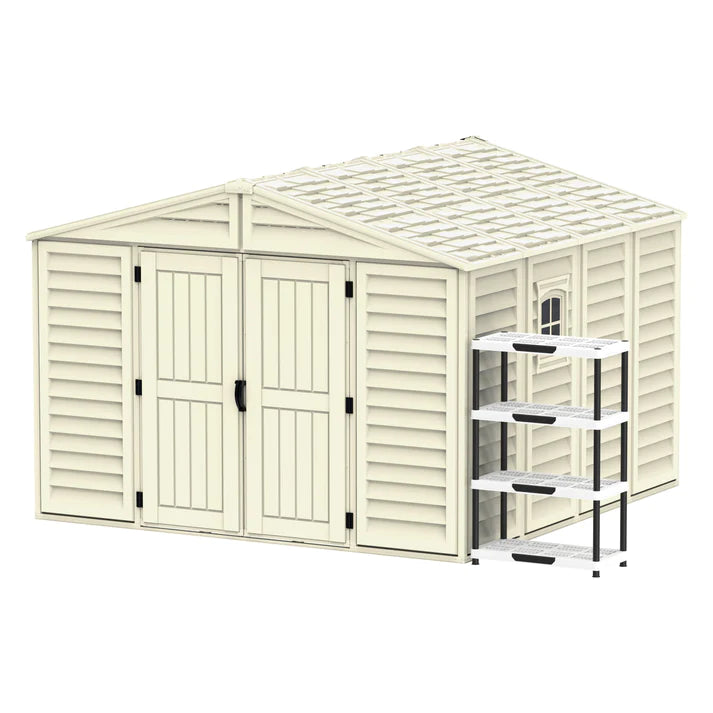 WoodBridge 10.5x10.5ft 324.8 x 326 x 233.2 cm Resin Garden Storage Shed with FREE Shelving Rack 4
