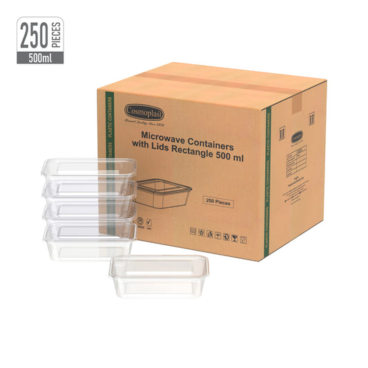 500 ml Carton of 250 Clear Microwave Containers with Clear Lids