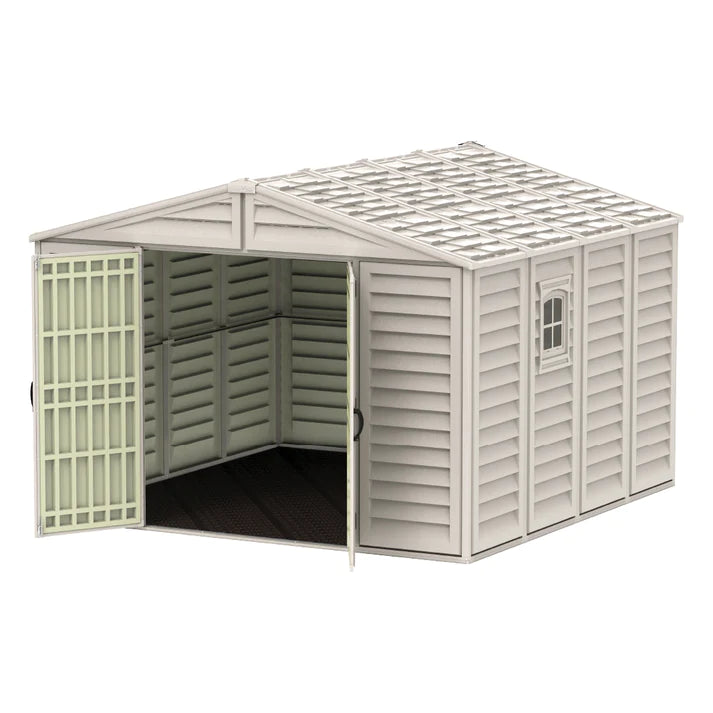 WoodBridge 10.5x10.5ft 324.8 x 326 x 233.2 cm Resin Garden Storage Shed with FREE Shelving Rack 4