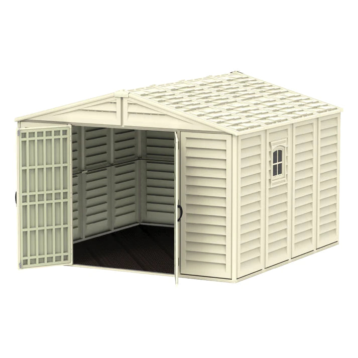 WoodBridge 10.5x10.5ft 324.8 x 326 x 233.2 cm Resin Garden Storage Shed with FREE Shelving Rack 4