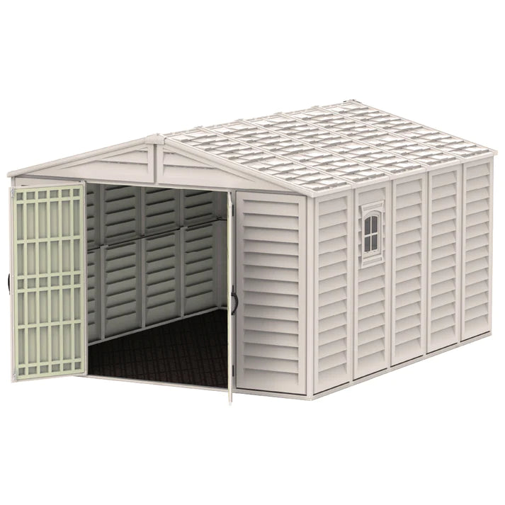 WoodBridge 10.5x13ft 324.8 x 405 x 233.2 cm Resin Garden Storage Shed with FREE Shelving Rack 4