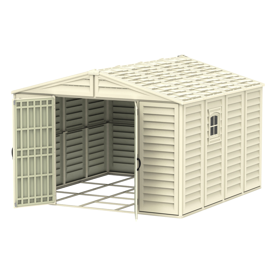 WoodBridge 10.5x10.5ft 324.8 x 326 x 233.2 cm Resin Garden Storage Shed with FREE Shelving Rack 4