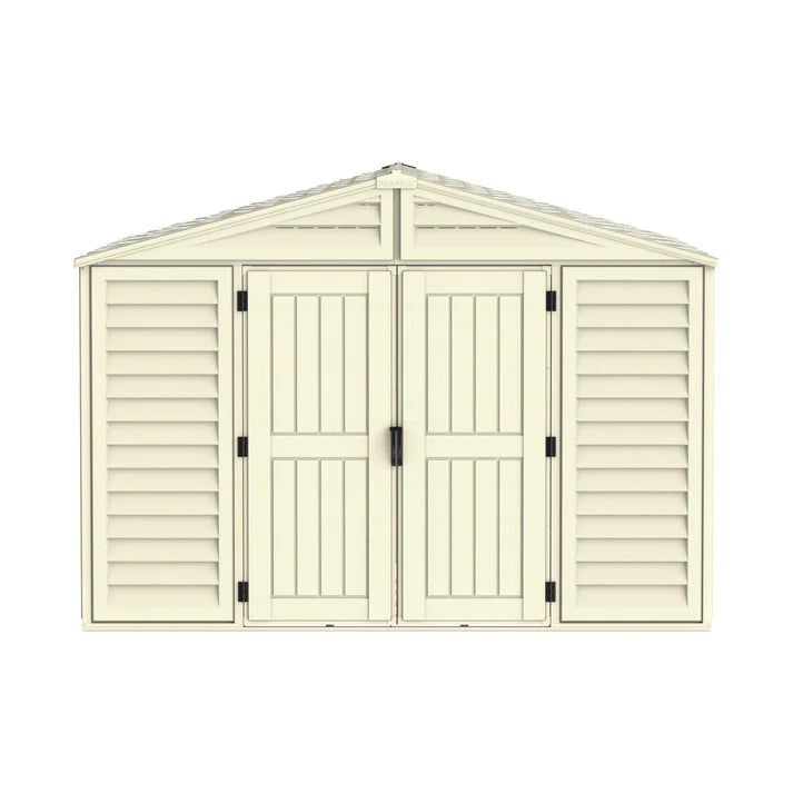 WoodBridge 10.5x10.5ft 324.8 x 326 x 233.2 cm Resin Garden Storage Shed with FREE Shelving Rack 4