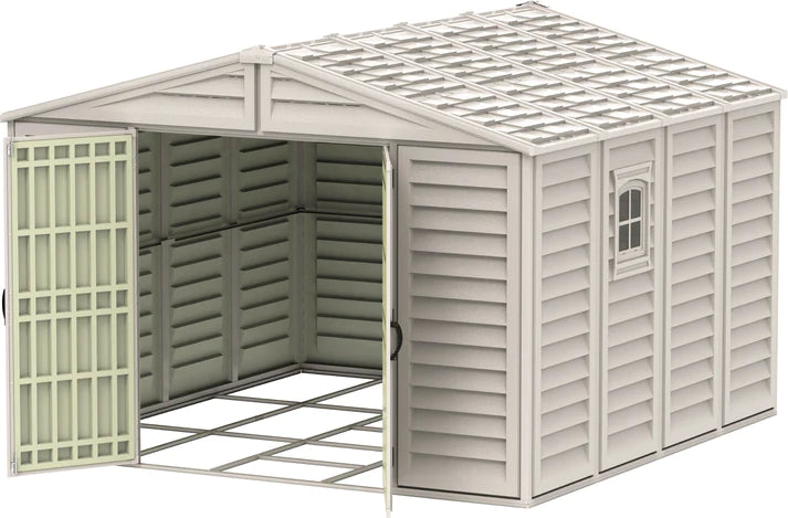 WoodBridge 10.5x10.5ft 324.8 x 326 x 233.2 cm Resin Garden Storage Shed with FREE Shelving Rack 4