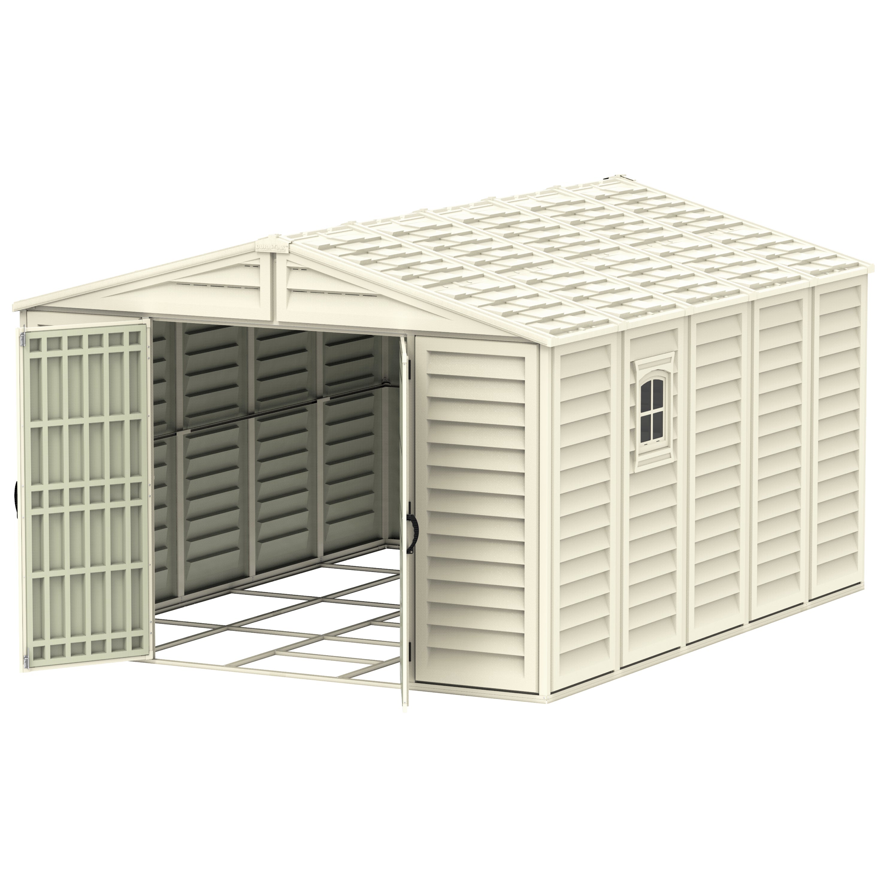 WoodBridge 10.5x13ft 324.8 x 405 x 233.2 cm Resin Garden Storage Shed with FREE Shelving Rack 4