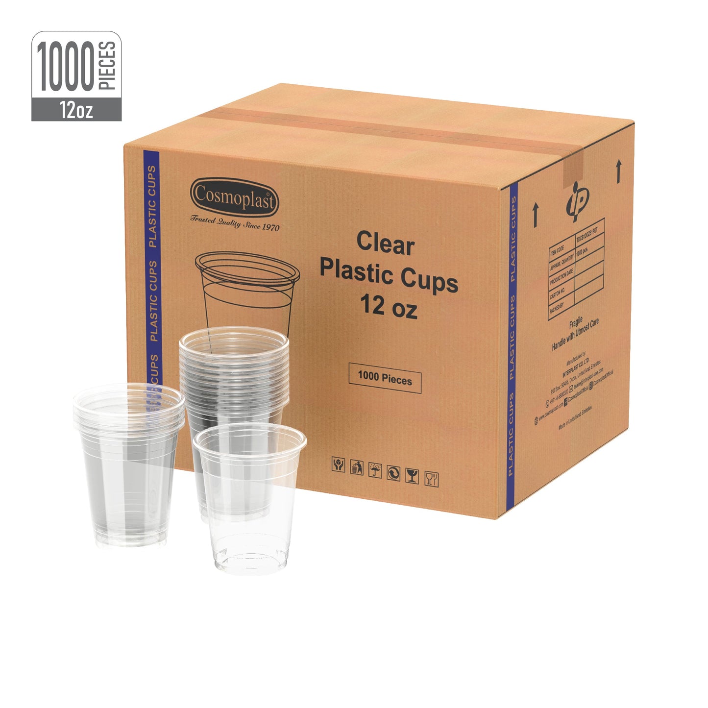 12 oz Clear Plastic Cups Carton of 1000