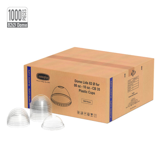 82 mm Carton of 1000 Dome Lids for CB35, 8, 10 oz Clear Plastic Cups