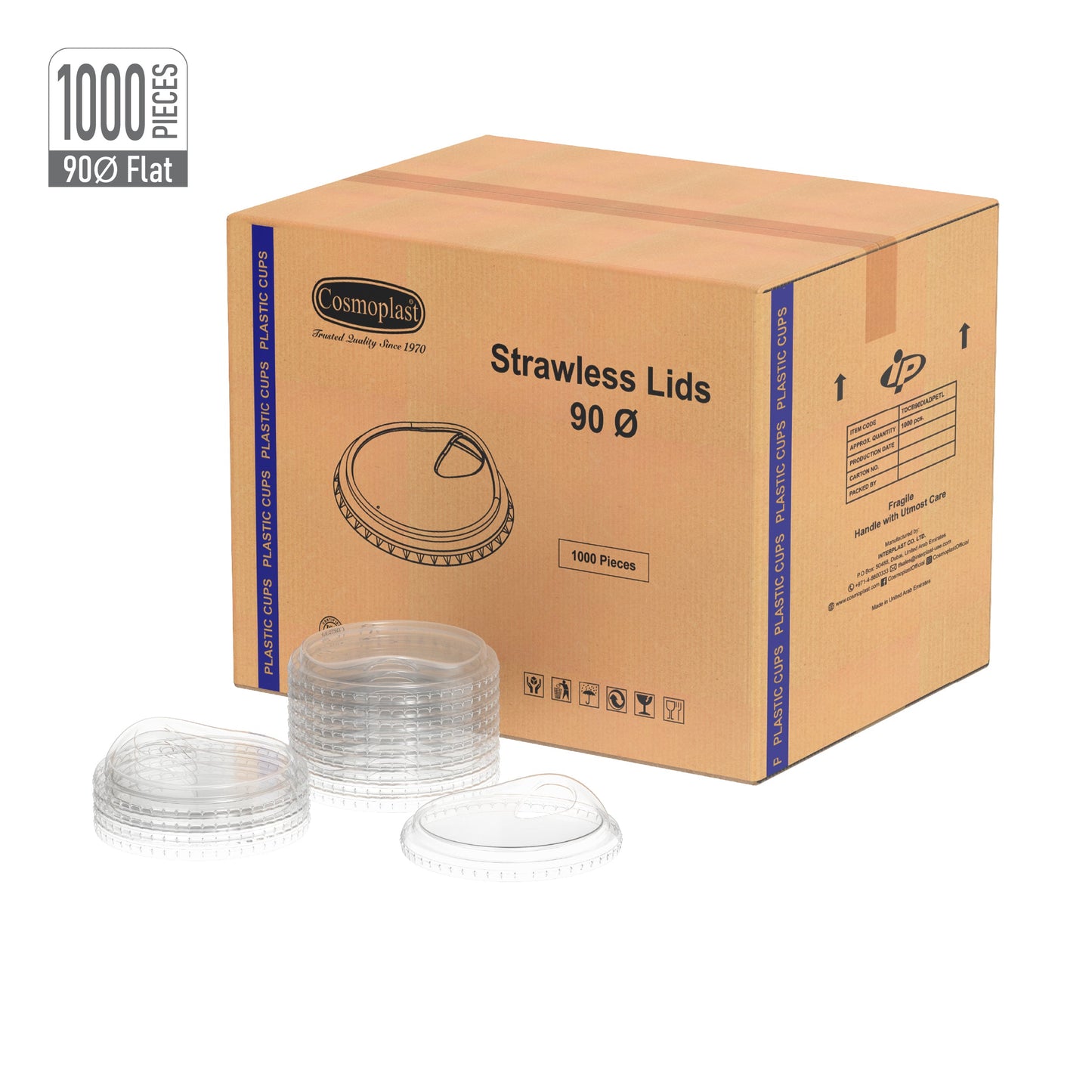 90 mm Carton of 1000 Strawless Lids for 12, 14 oz Clear Plastic Cups