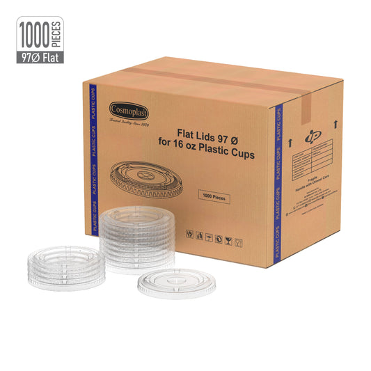 غطاء مسطح 97mm لـ كوب بلاستيك شفاف 16 اونصة 1000 حبة/كرتون