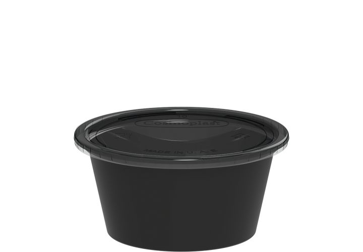 2 oz Carton of 2000 Black Sauce Cups with Clear Lids