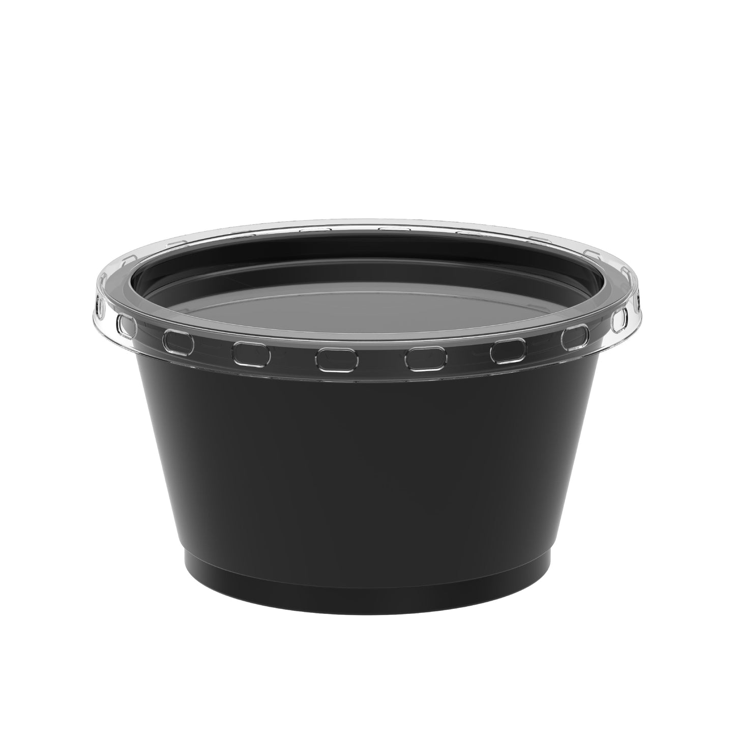 3.25 oz Carton of 2000 Black Sauce Cups with Clear Lids