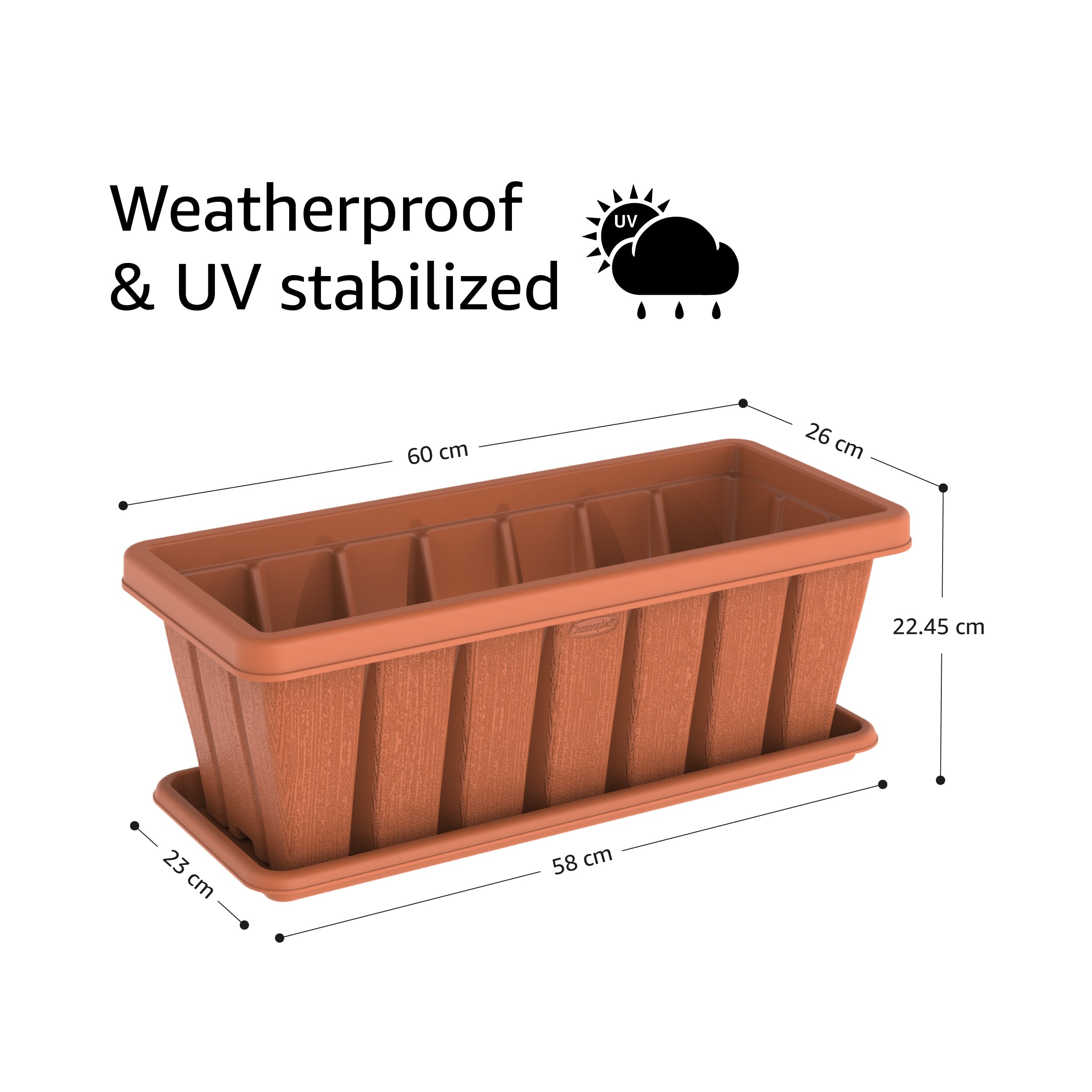 24" Cedargrain Rectangular Planter with Tray