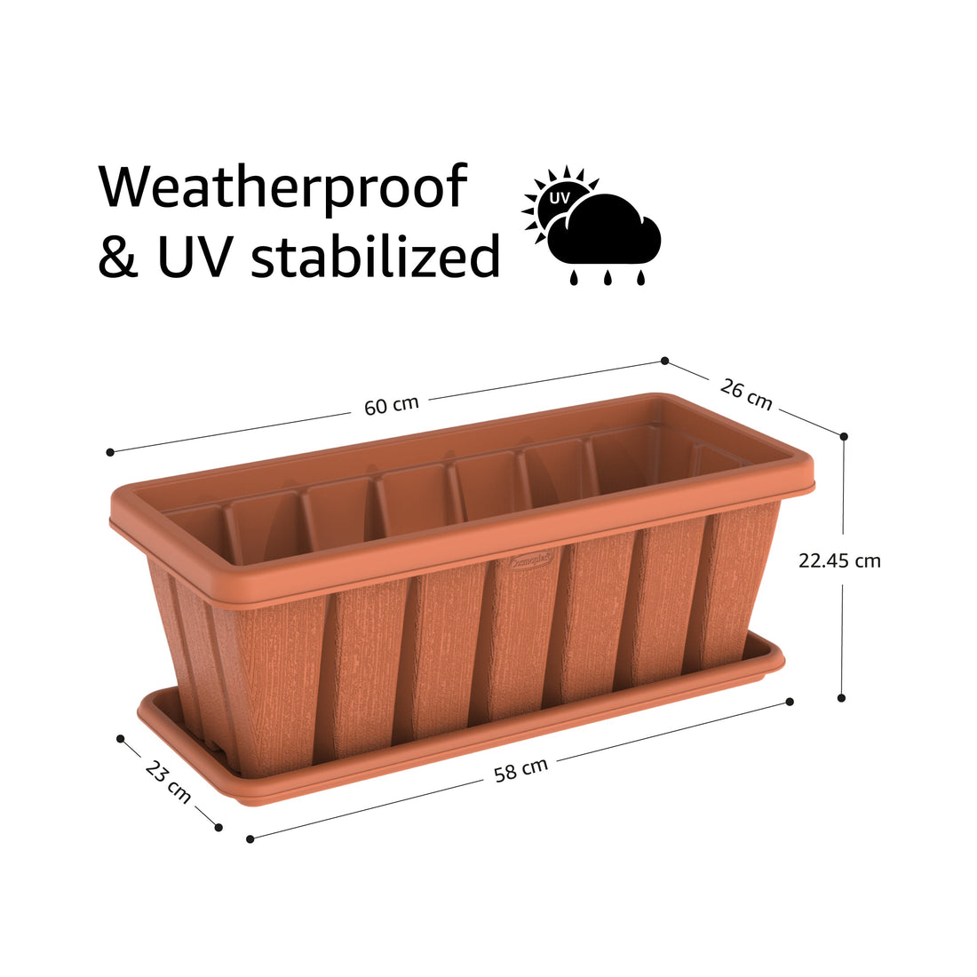 24" Cedargrain Rectangular Planter with Tray