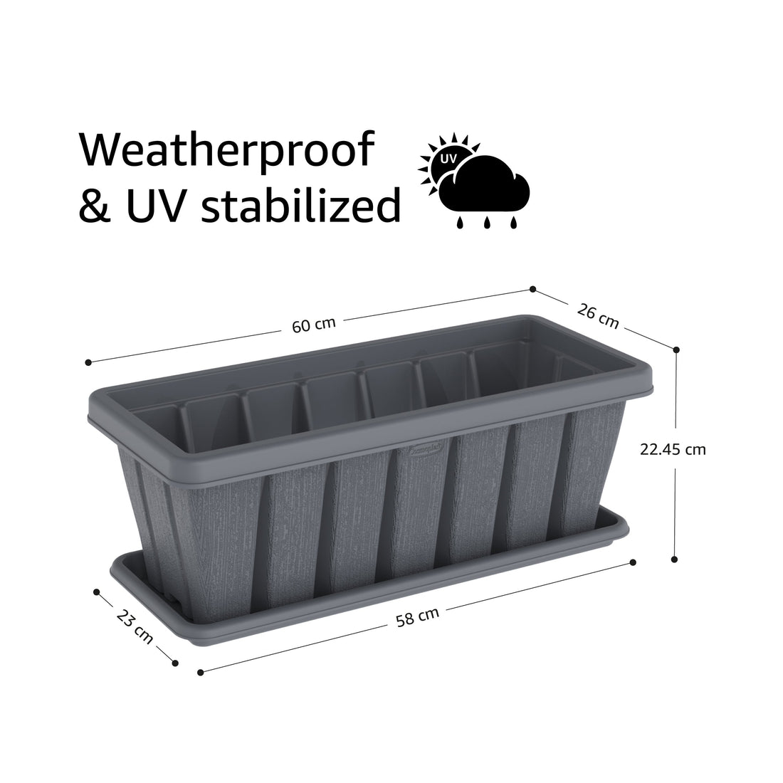 24" Cedargrain Rectangular Planter with Tray