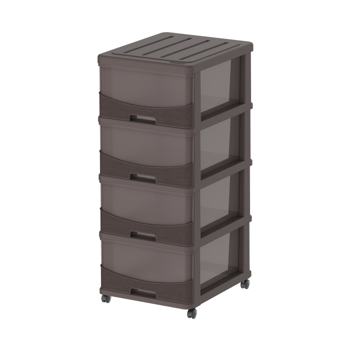 Cedargrain 4 Tiers Storage Cabinet with Drawers & Wheels