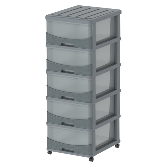 Cedargrain 5 Tiers Storage Cabinet with Drawers & Wheels
