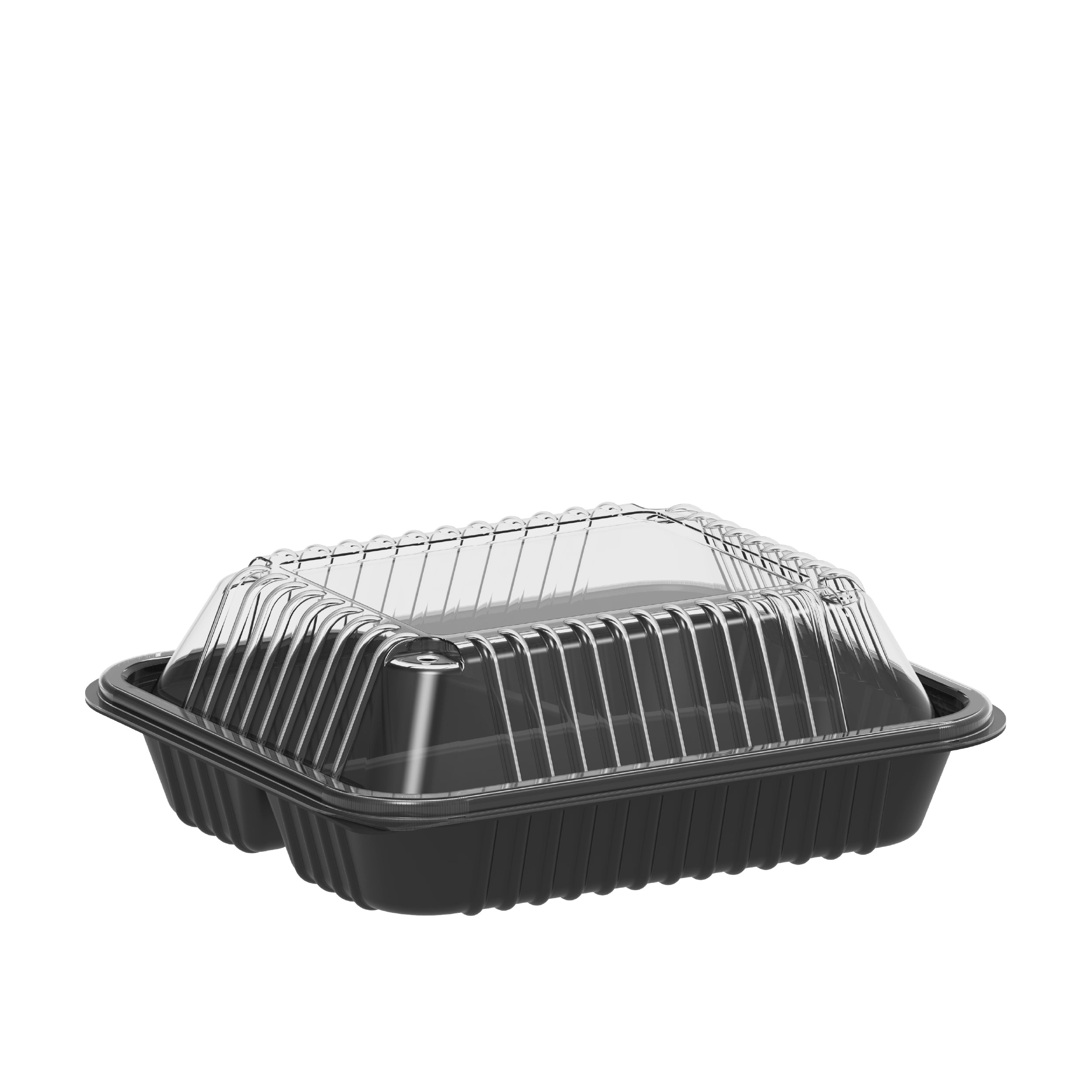 3 Compartments Carton of 250 Dark Meal Containers with Clear Lids