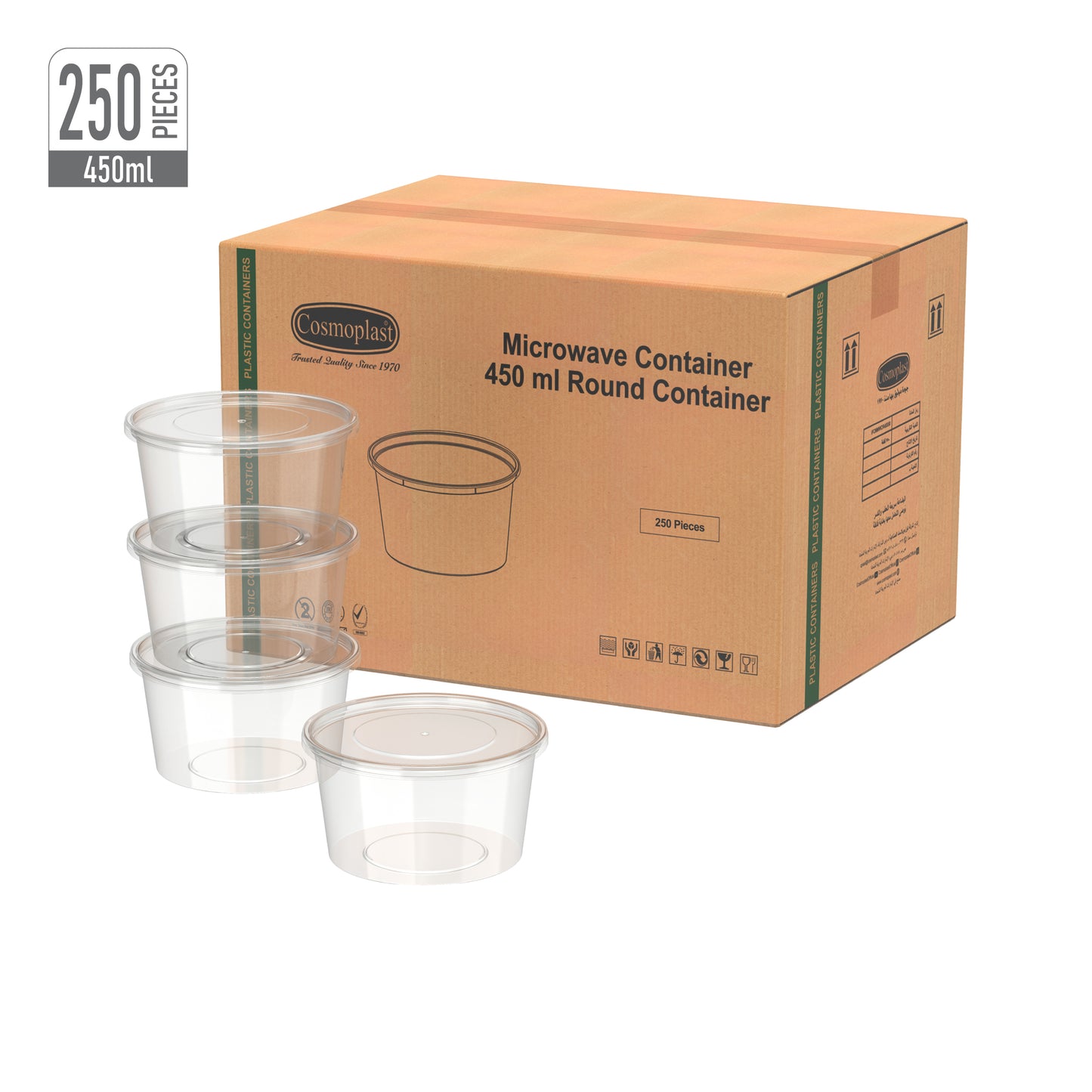 450 ml Carton of 250 Clear Microwave Containers with Clear Lids