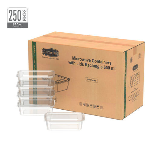 650 ml Carton of 250 Clear Microwave Containers with Clear Lids