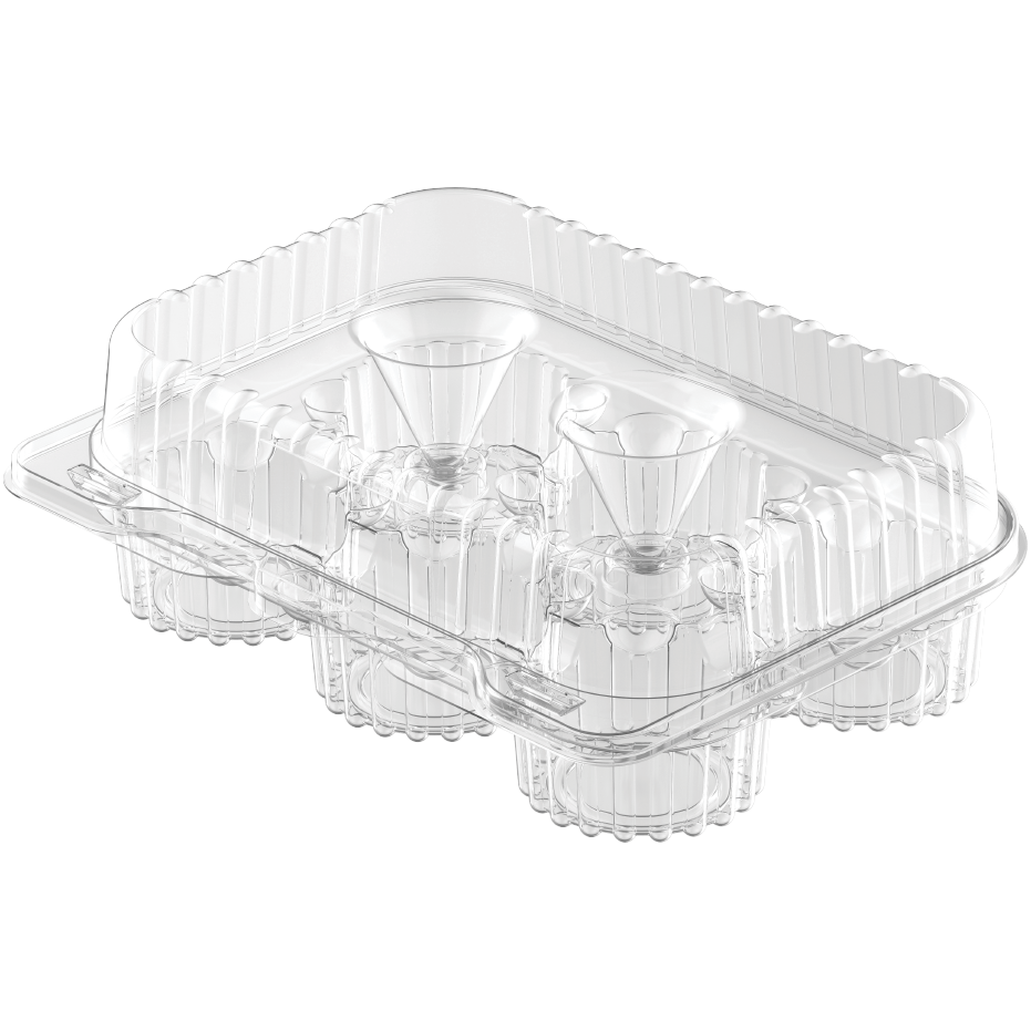 6 Compartments Carton of 250 Clear Muffin Containers with Lids