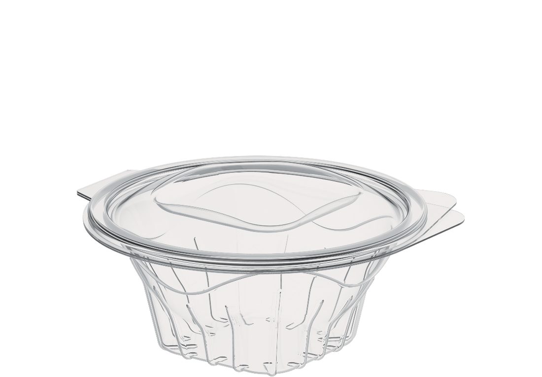 Cosmoplast Wholesale Round Salad Containers with Hinged Lids 24 oz