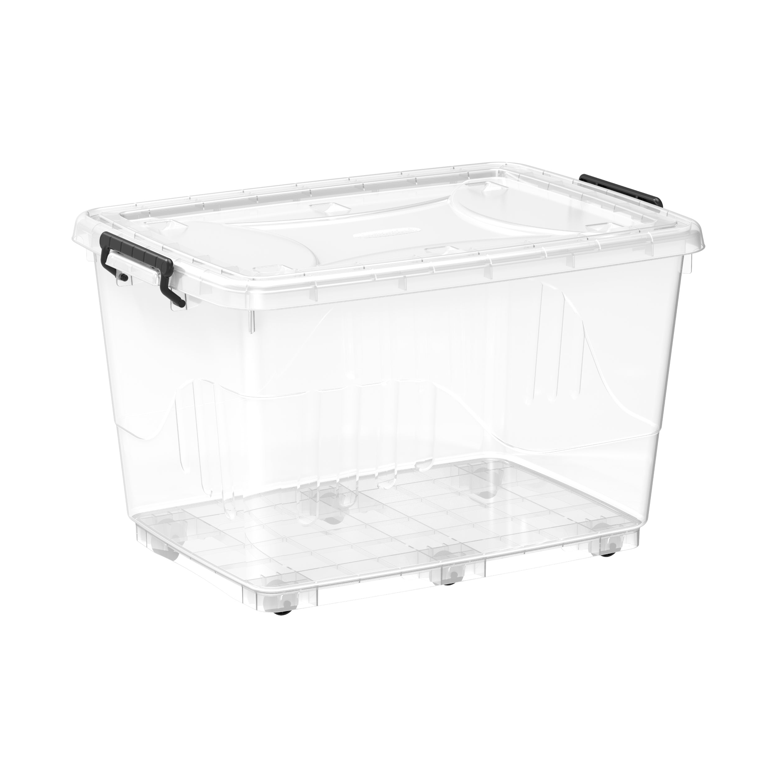 132L Clear Plastic Storage Box with Wheels & Lockable Lid صندوق تخزين مع عجلات 132 لتر