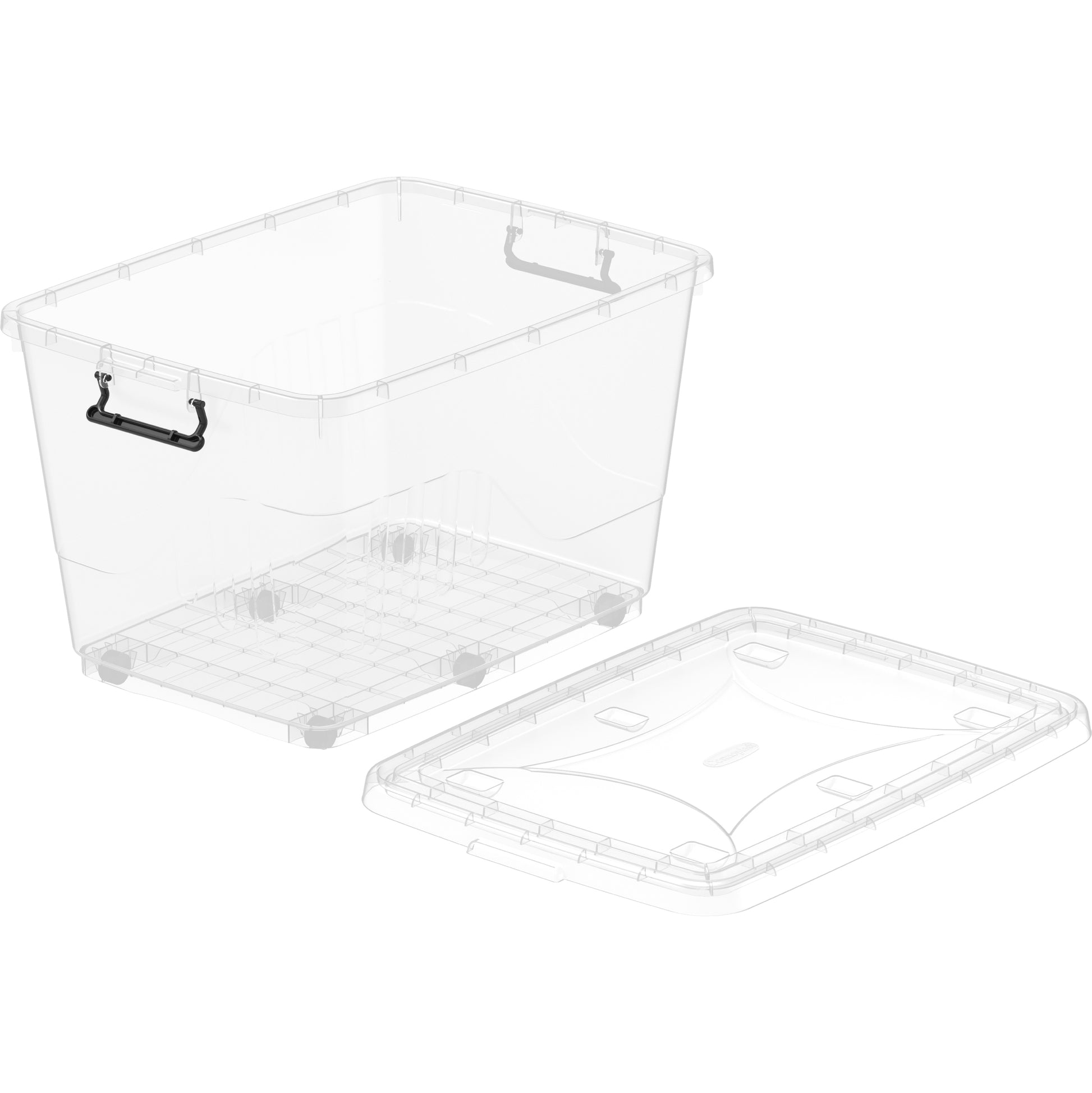132L Clear Plastic Storage Box with Wheels & Lockable Lid صندوق تخزين مع عجلات 132 لتر