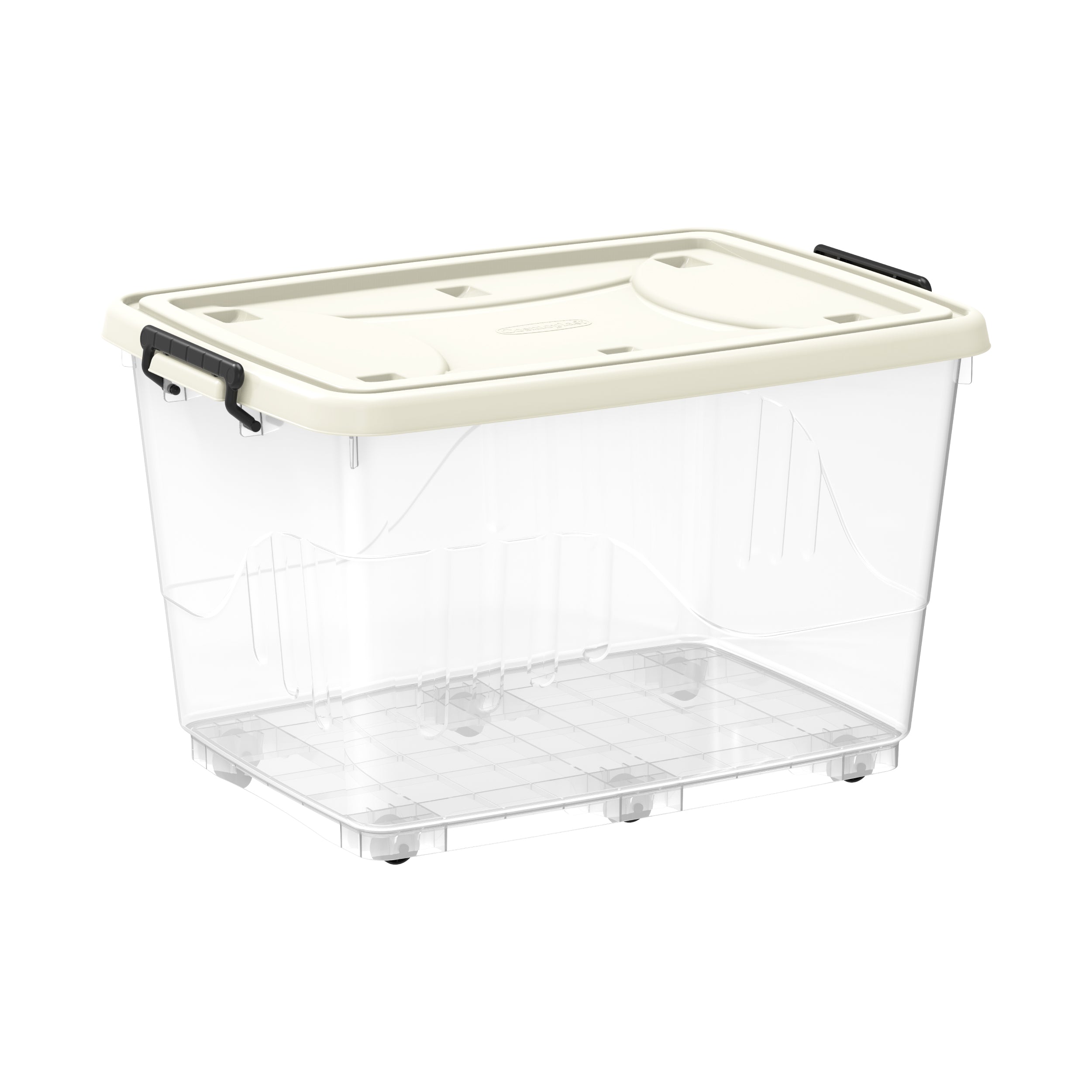 82L Clear Plastic Storage Box with Wheels & Lockable Lid