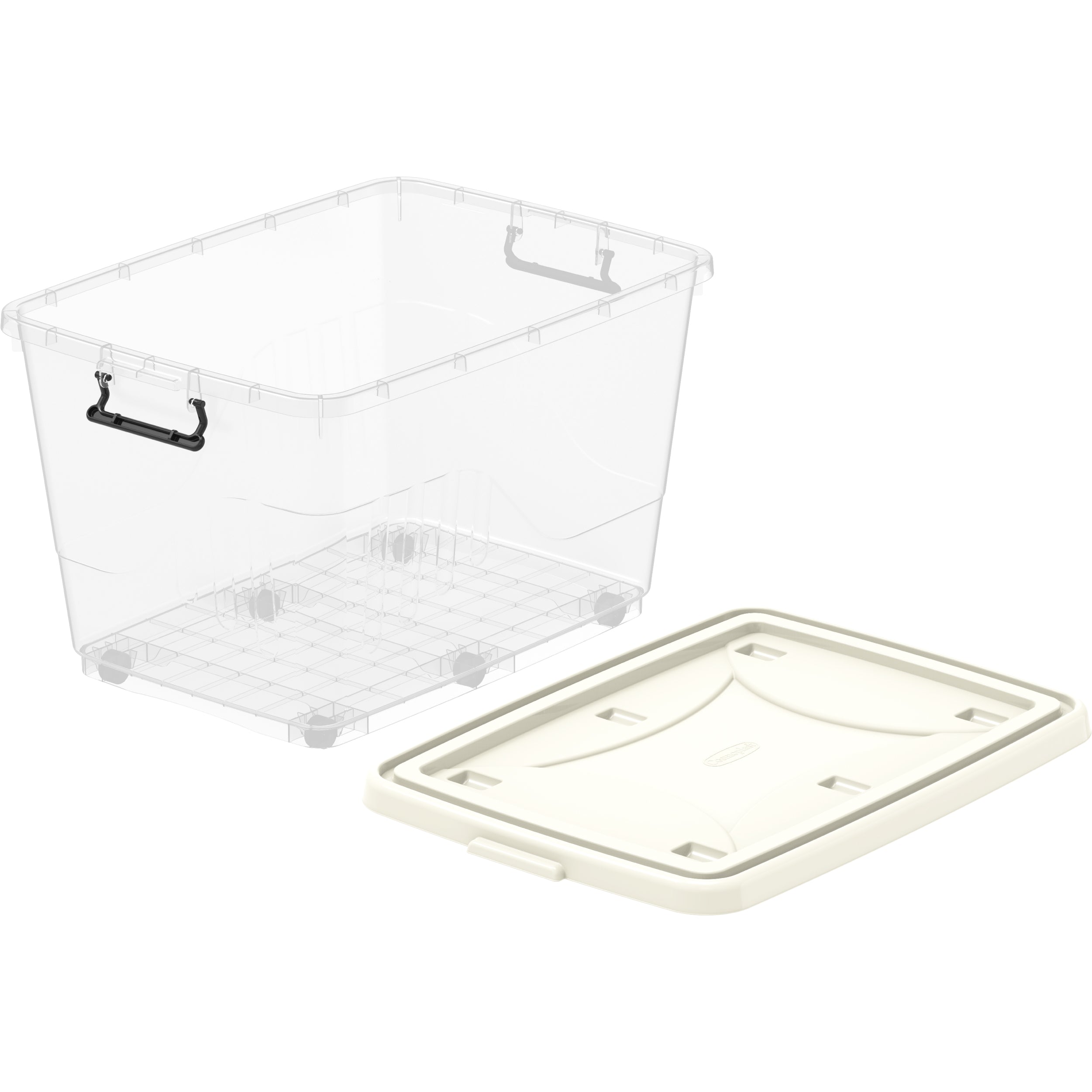 82L Clear Plastic Storage Box with Wheels & Lockable Lid