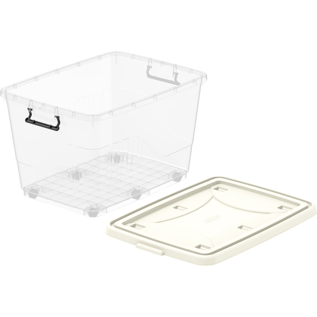132L Clear Plastic Storage Box with Wheels & Lockable Lid صندوق تخزين مع عجلات 132 لتر