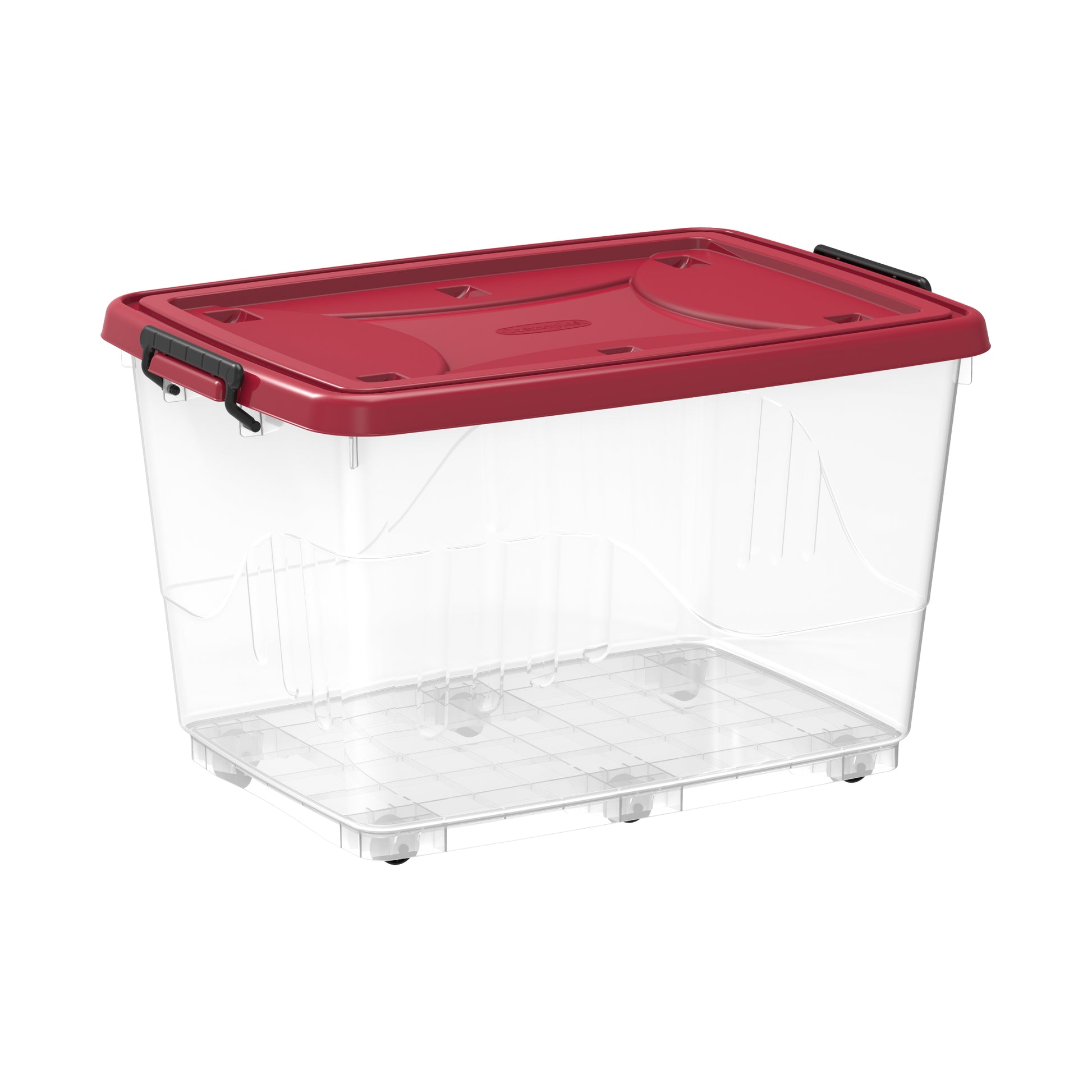 132L Clear Plastic Storage Box with Wheels & Lockable Lid صندوق تخزين مع عجلات 132 لتر