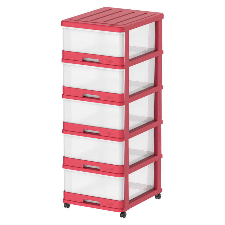 5 Tiers Storage Cabinet with Drawers & Wheels