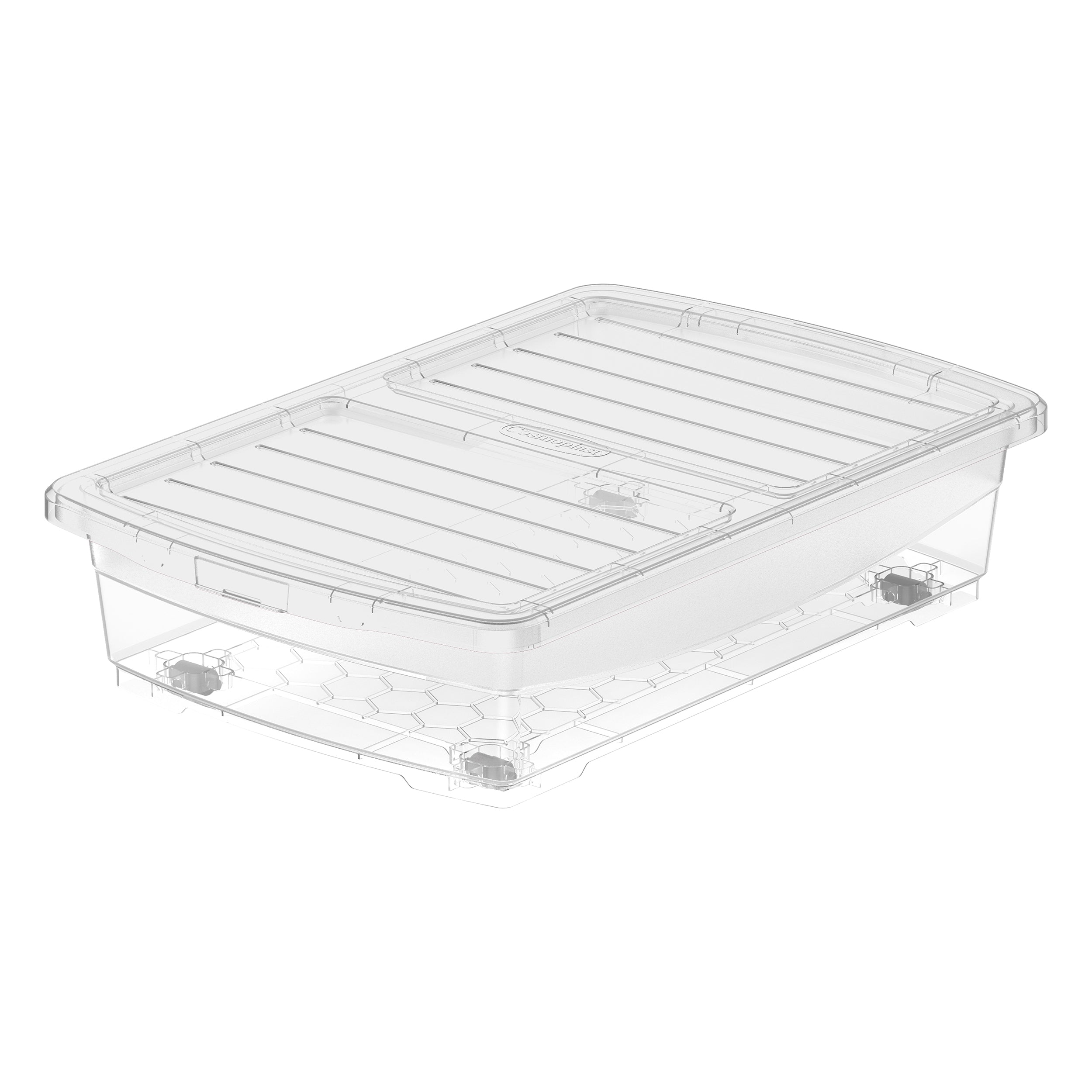 25L Clear Plastic Underbed Storage Box with Wheels & Lockable Lid