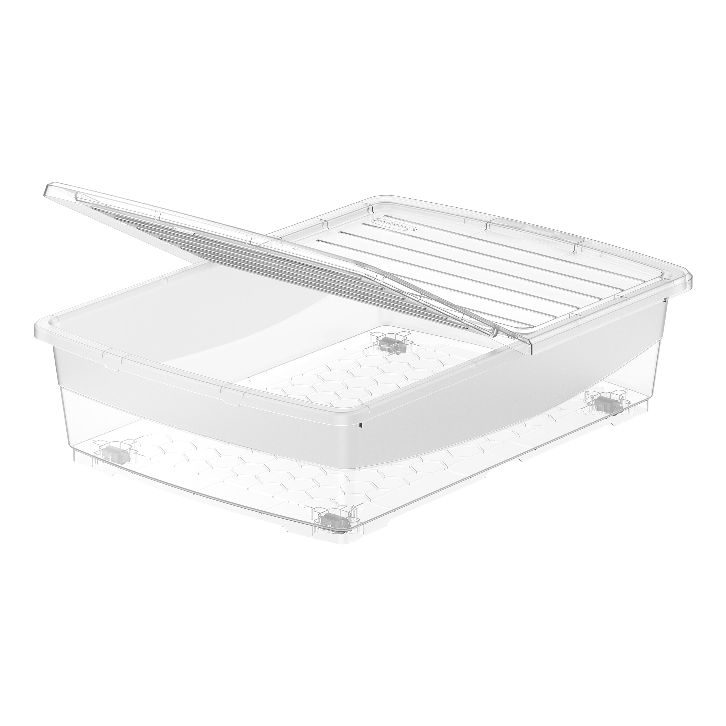 45L Clear Plastic Underbed Storage Box with Wheels & Lockable Lid