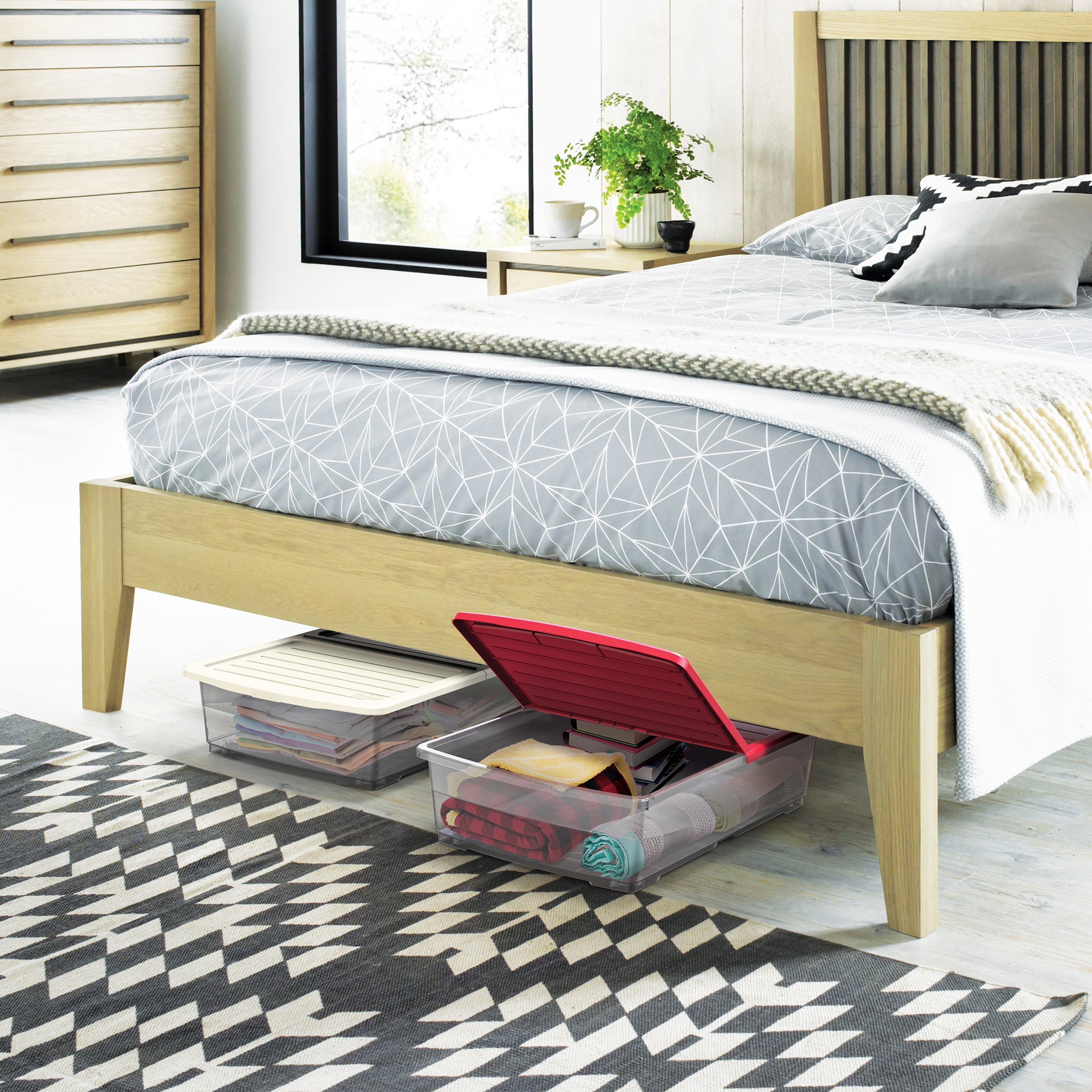 45L Clear Plastic Underbed Storage Box with Wheels & Lockable Lid